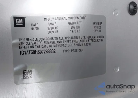 2009 Chevrolet Cobalt Lt from USA, damaged, VIN 1G1AT58H697288882